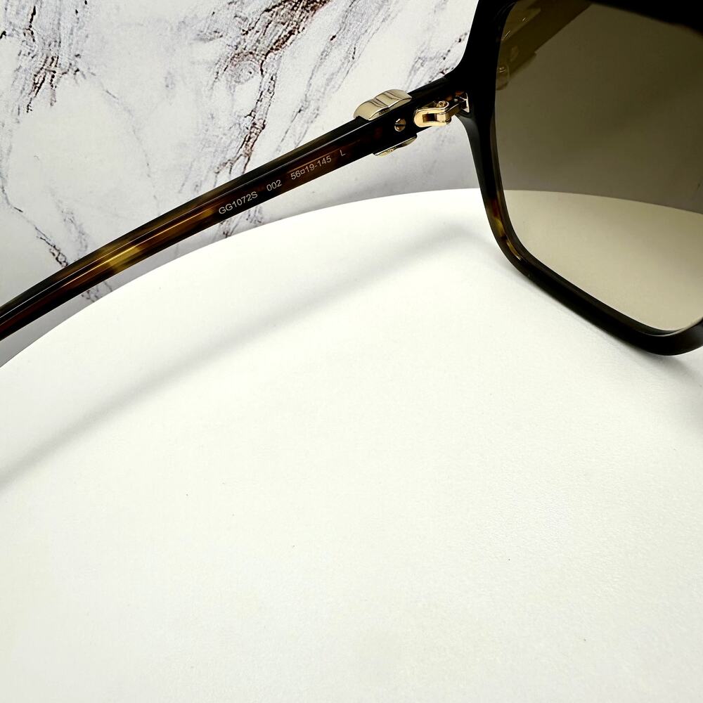 New GUCCI Sunglasses Brown Square Oversized Gold Metal GG Logo 56mm - Picture 11 of 16